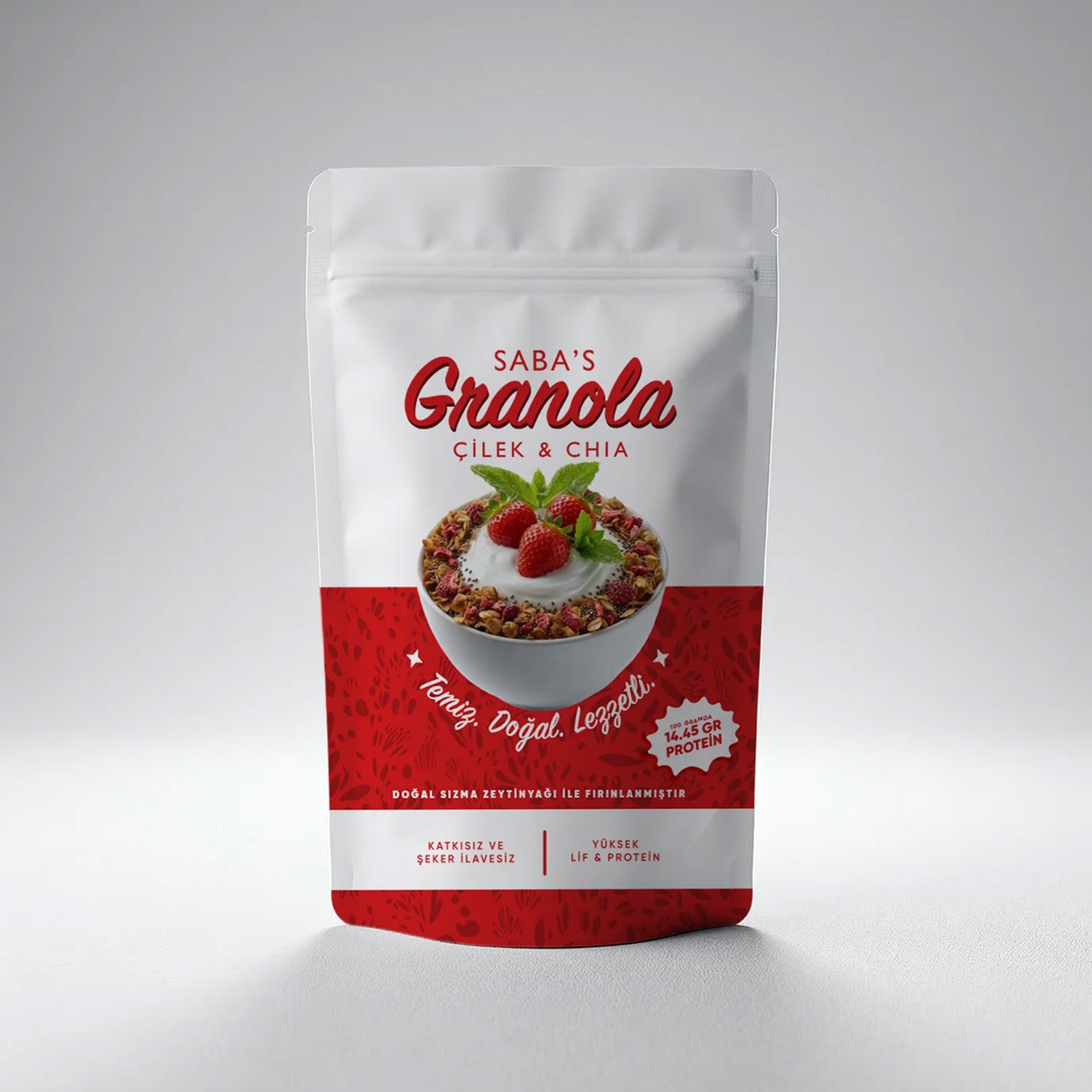 Çilek - Chia Parçacıklı Doğal Granola (300 Gram)